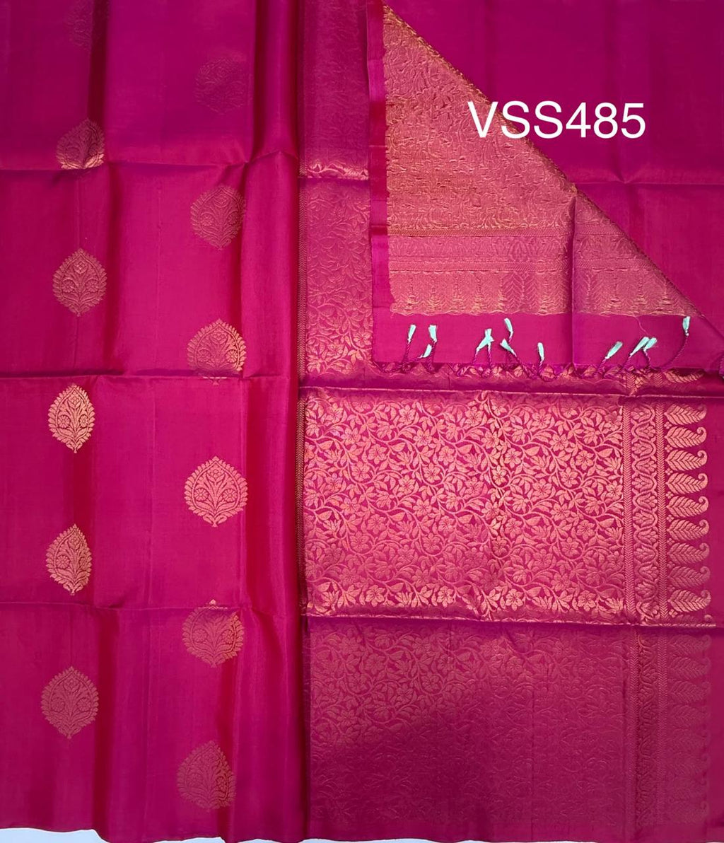 VSS485 - rani pink color body, pallu , blouse pure silk saree
