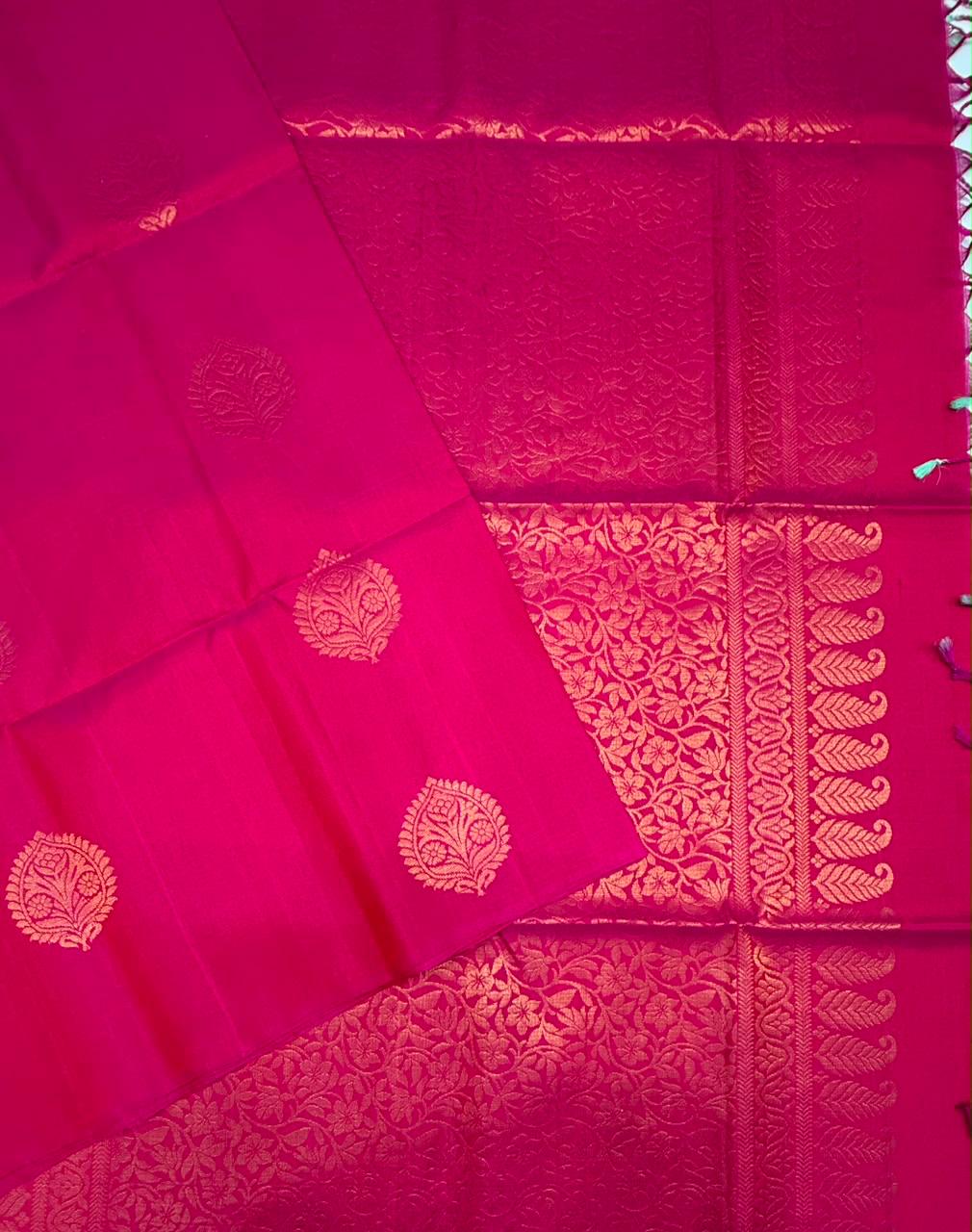 VSS485 - rani pink color body, pallu , blouse pure silk saree