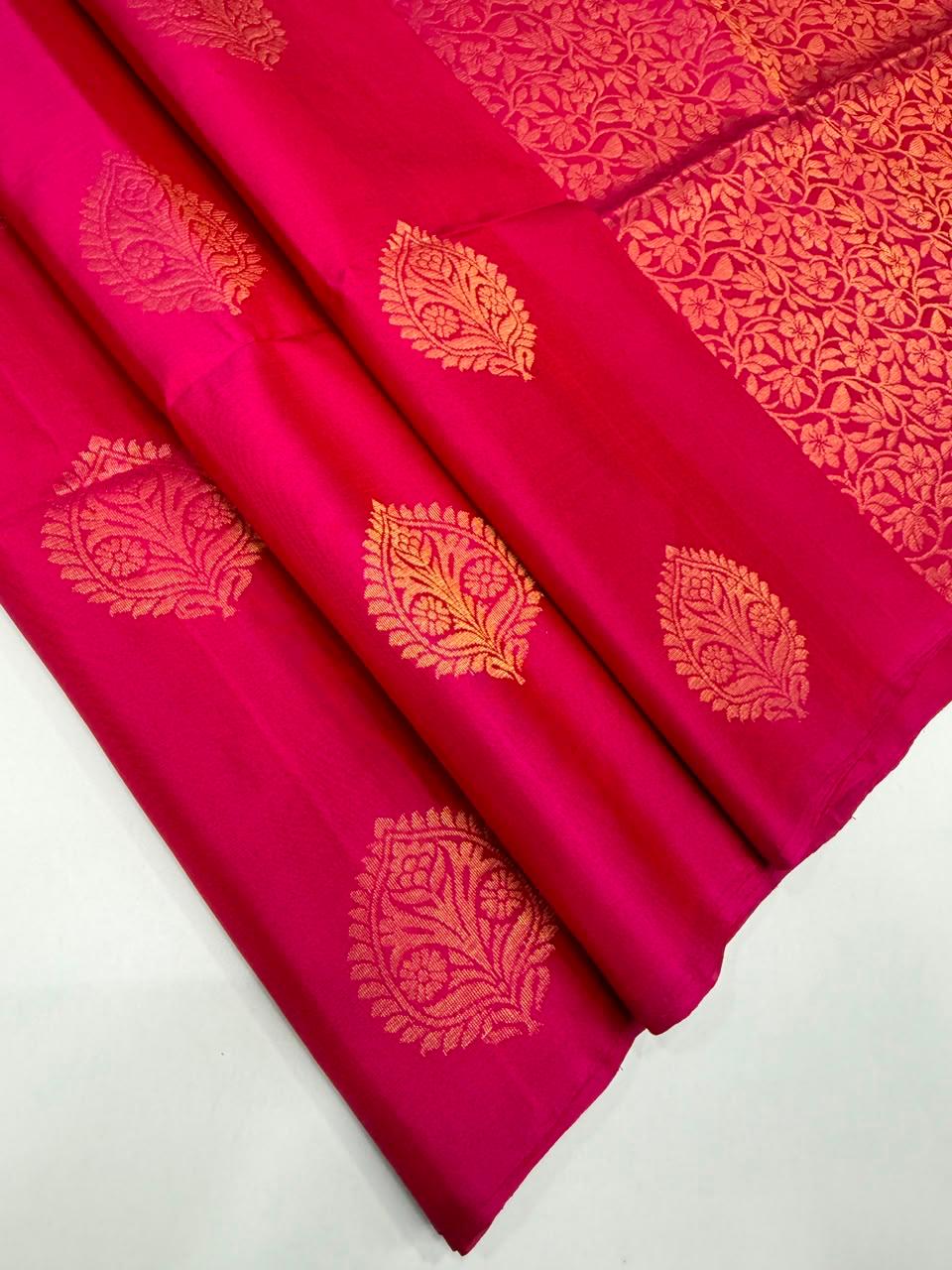 VSS485 - rani pink color body, pallu , blouse pure silk saree