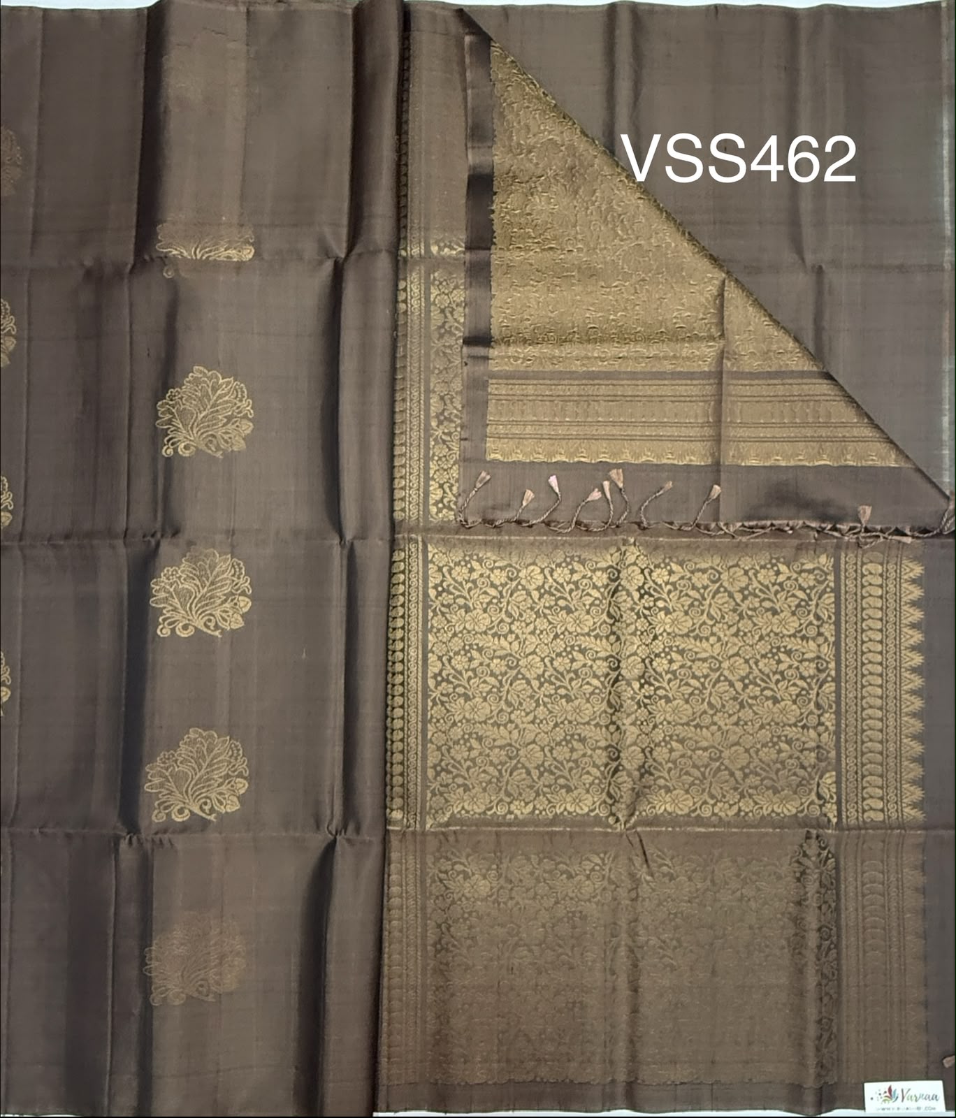 VSS462 - chocolate brown color body, pallu , blouse pure silk saree
