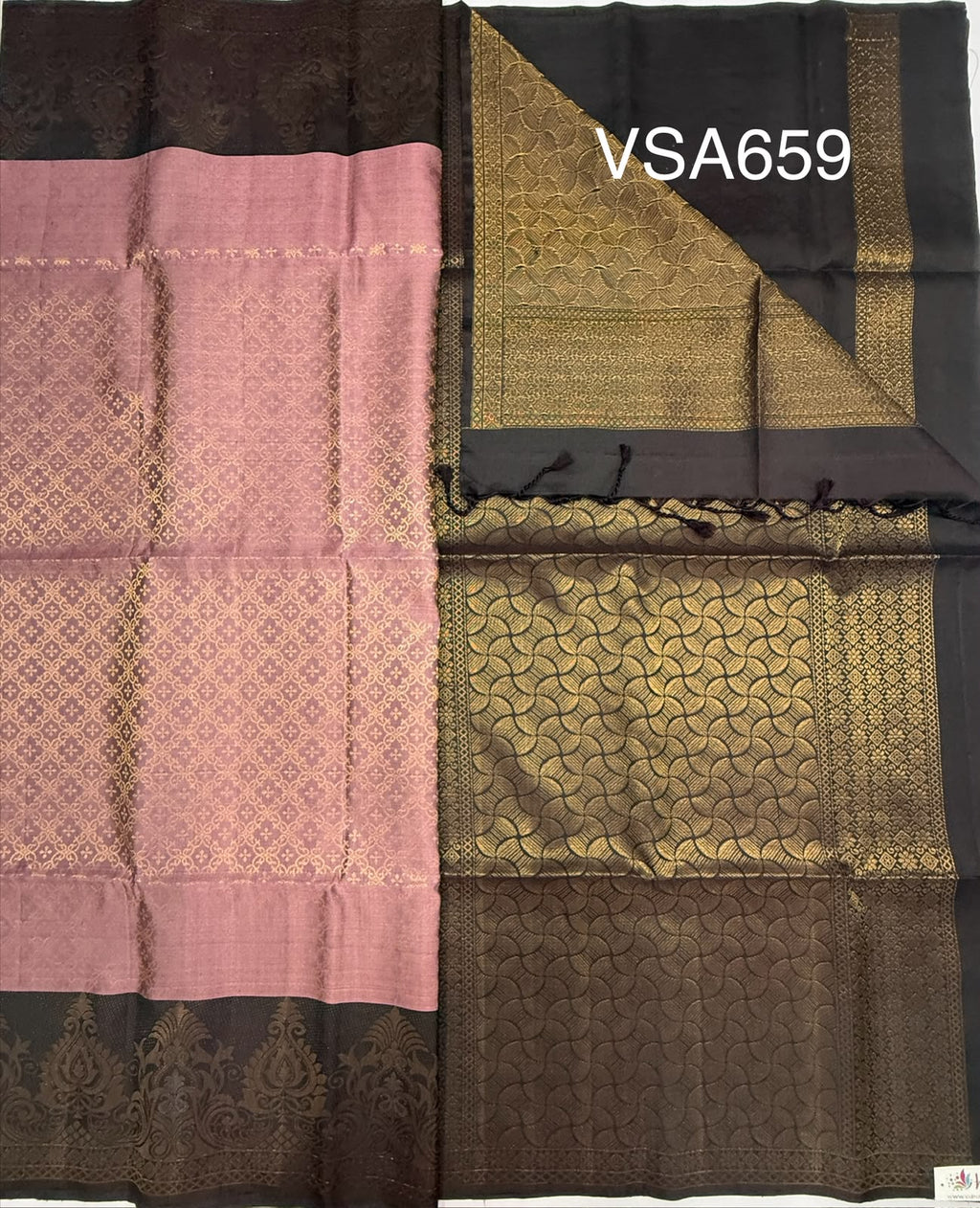 VSA659 - dusky pink color body , coffee brown color pallu , blouse pure silk saree