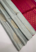 VSBL398 - grey color body , dusky pink color pallu , blouse - Pure silk saree