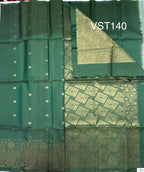 VST140 - green pecock color body , color pallu , blouse - Pure silk saree