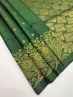 VST140 - green pecock color body , color pallu , blouse - Pure silk saree