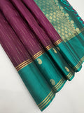VSCB592 - purple color body , peacock blue color pallu , blouse - Pure silk saree