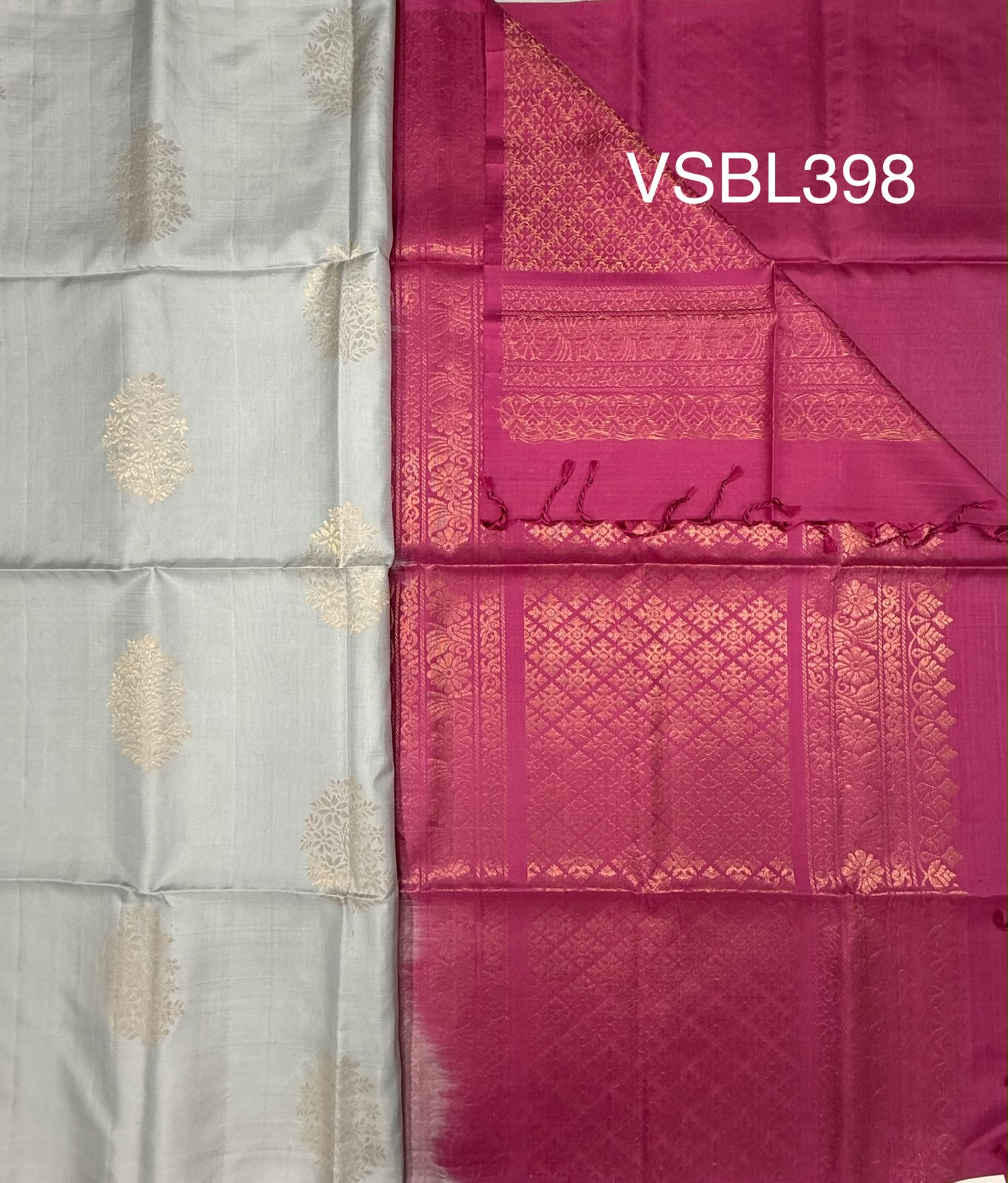 VSBL398 - grey color body , dusky pink color pallu , blouse - Pure silk saree
