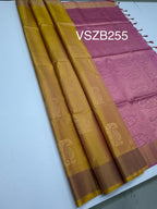 VSZB255 -dual yellow color body , pink color pallu , blouse - Pure silk saree