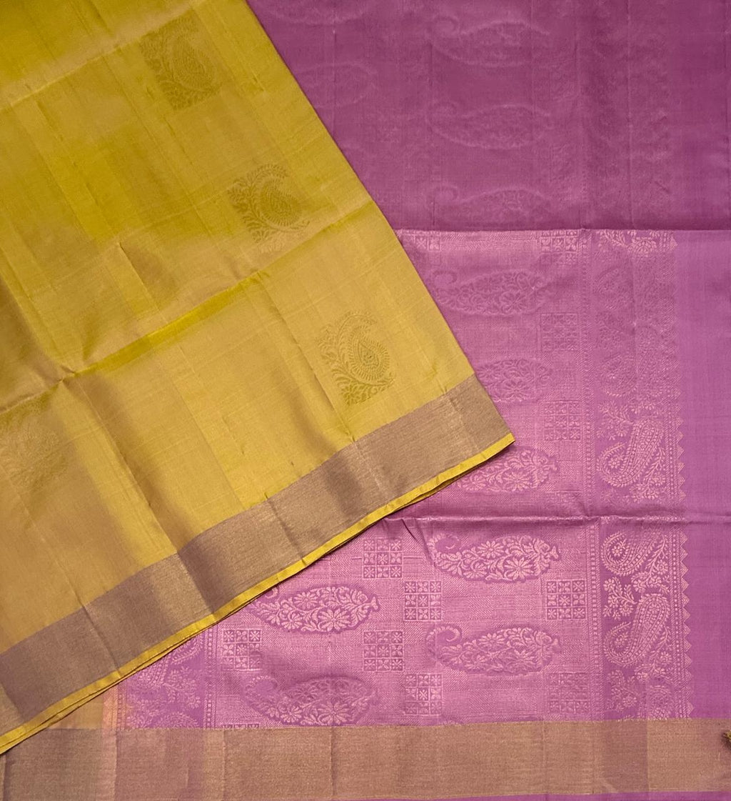 VSZB255 -dual yellow color body , pink color pallu , blouse - Pure silk saree