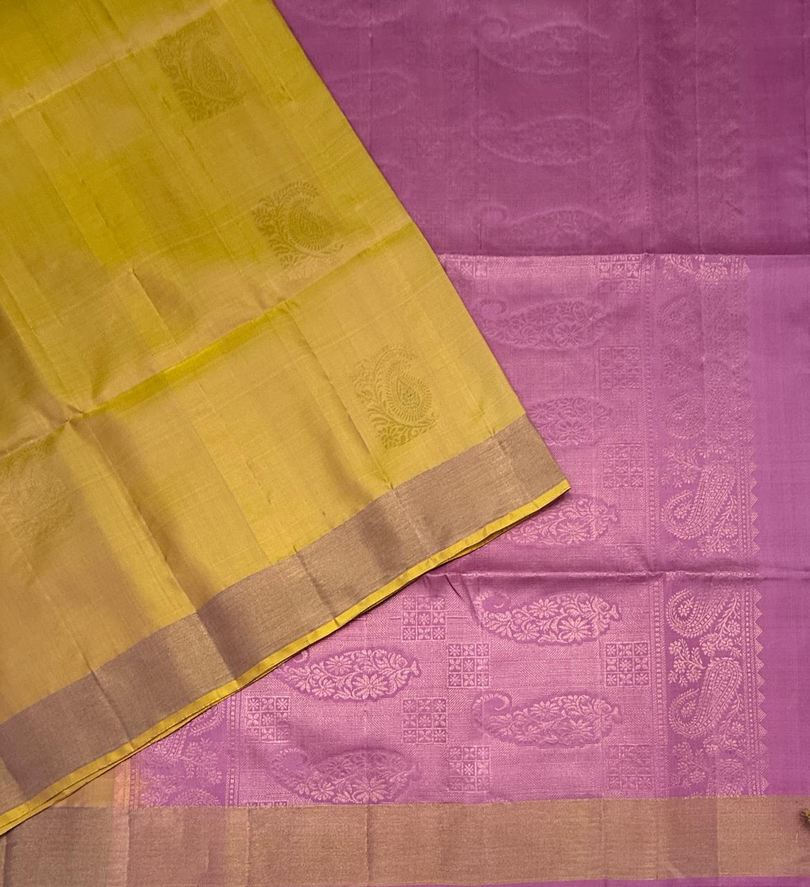 VSZB255 -dual yellow color body , pink color pallu , blouse - Pure silk saree