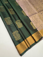 VSZB256 - green color body , light lavender color pallu , blouse - Pure silk saree