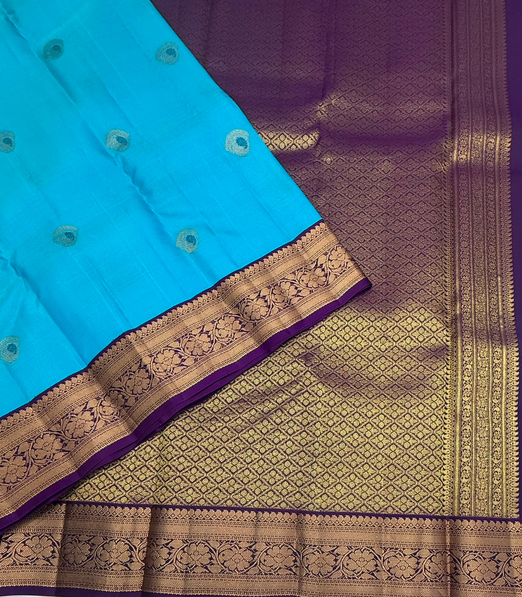 VSM486 - blue color body, dark violet color pallu , blouse.