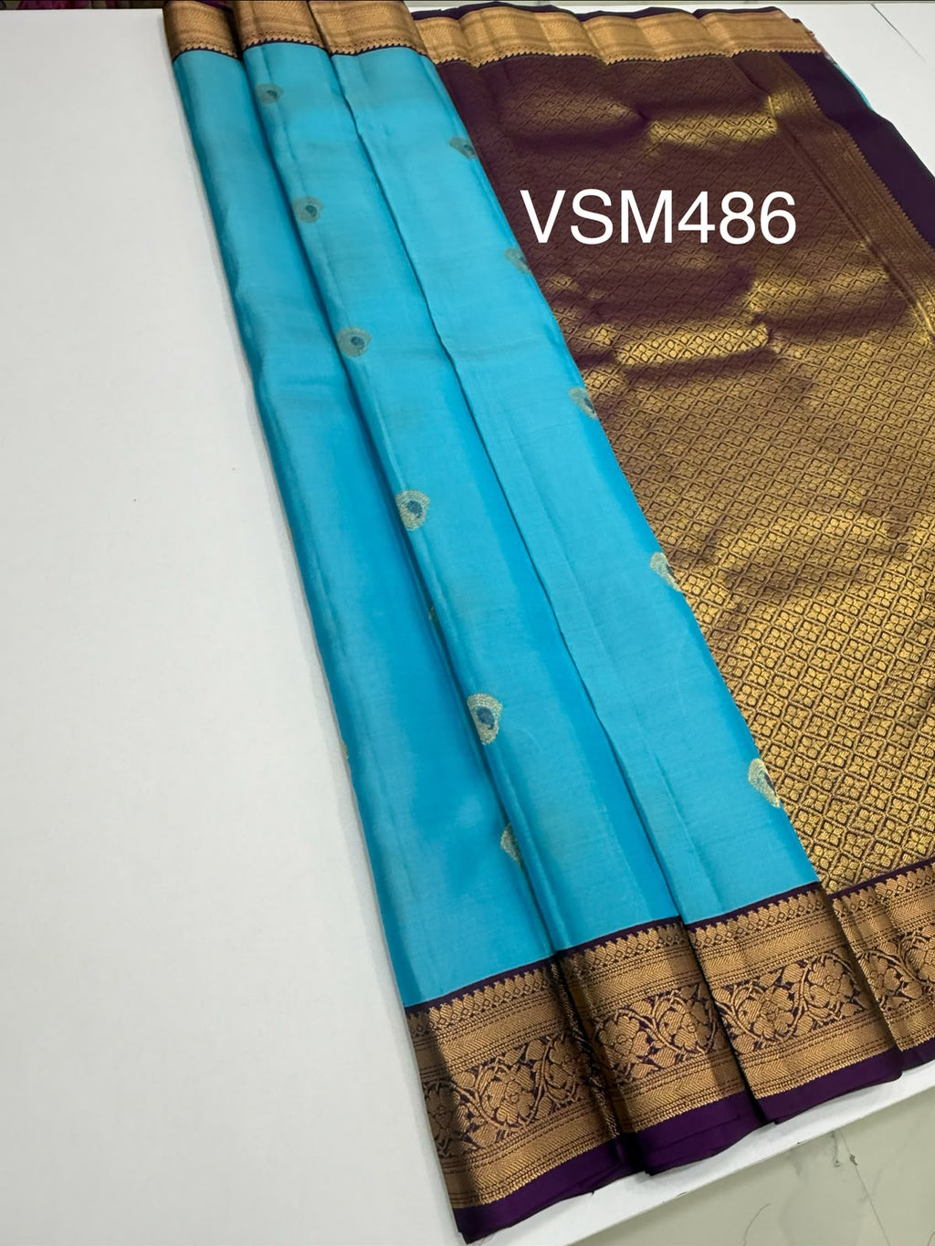 VSM486 - blue color body, dark violet color pallu , blouse.