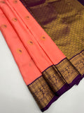 VSM484 - peach color body, dark violet color pallu , blouse.