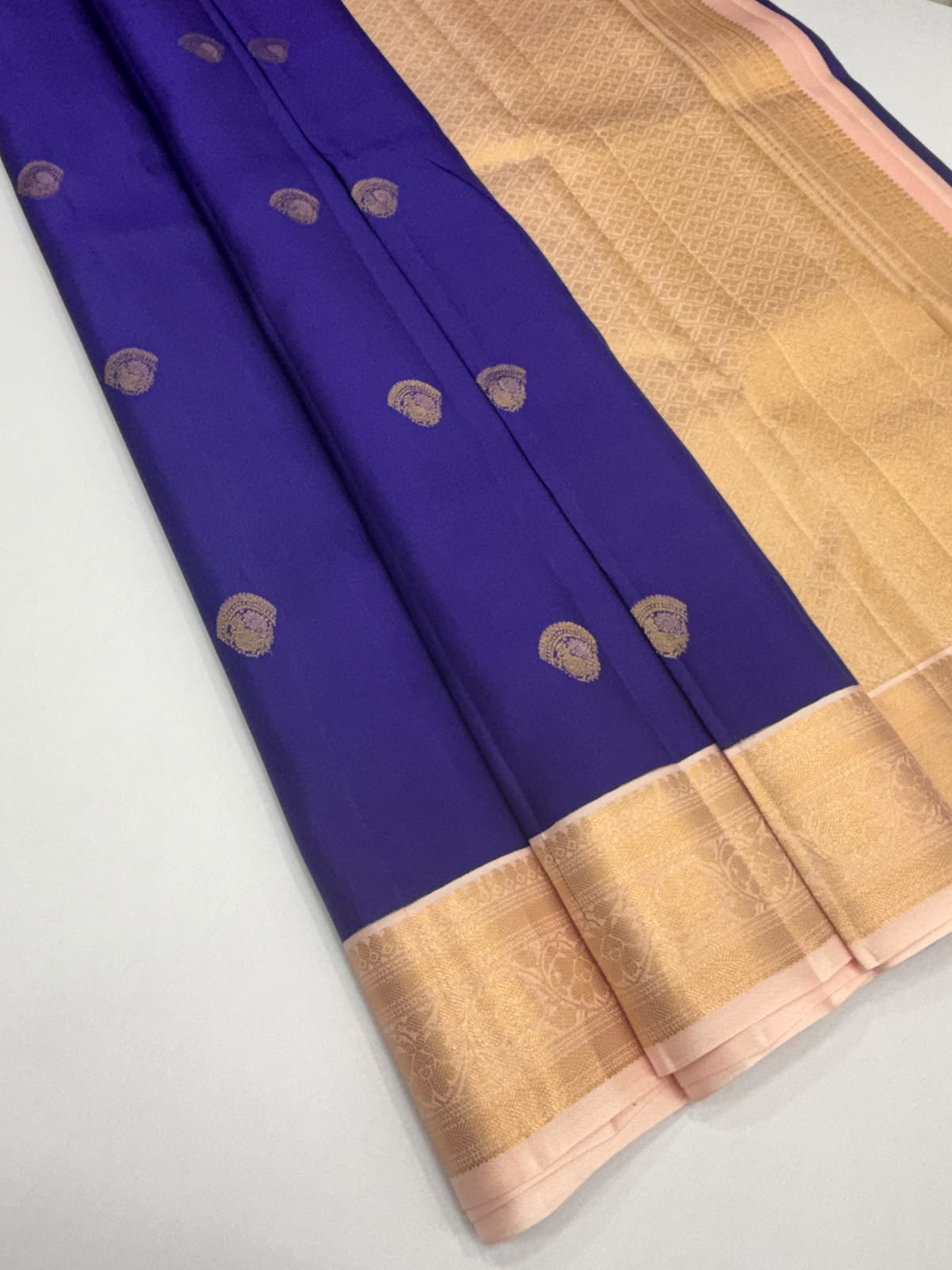 VSM481 - ink blue color body, baby pink color pallu , blouse.