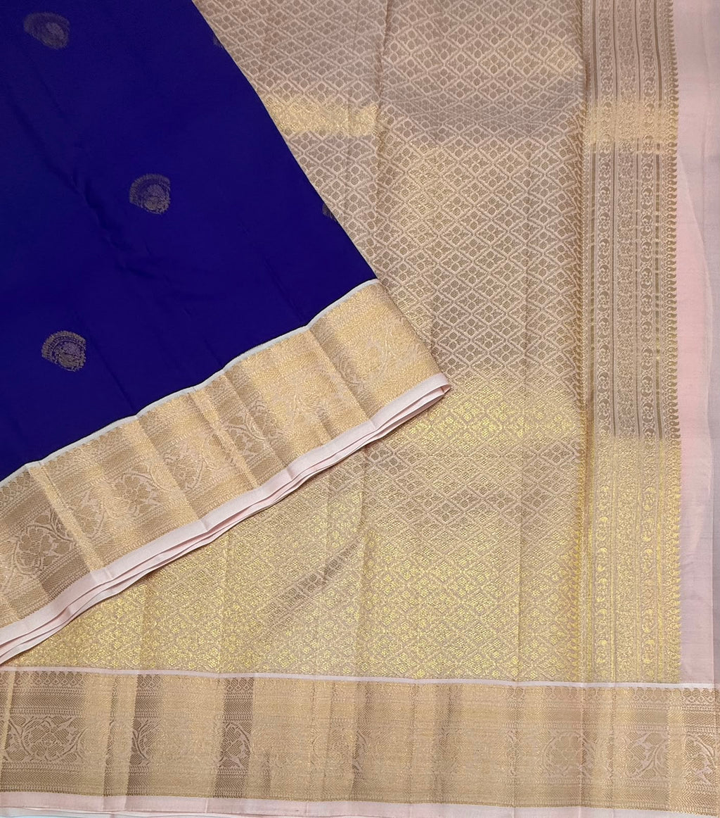 VSM481 - ink blue color body, baby pink color pallu , blouse.