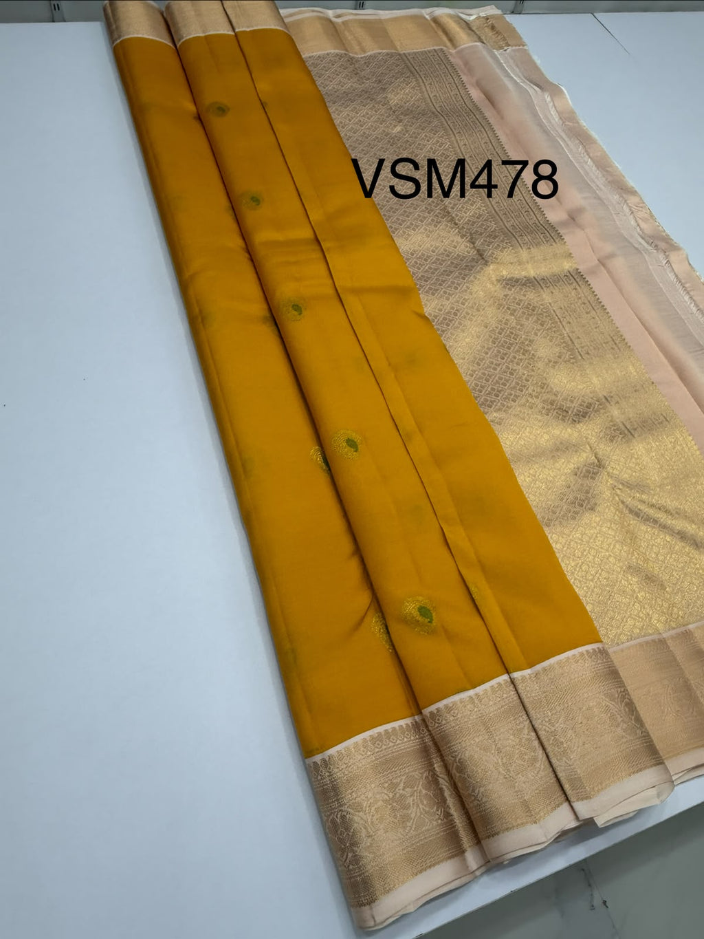 VSM478 - yellow color body, sandal color pallu , blouse.