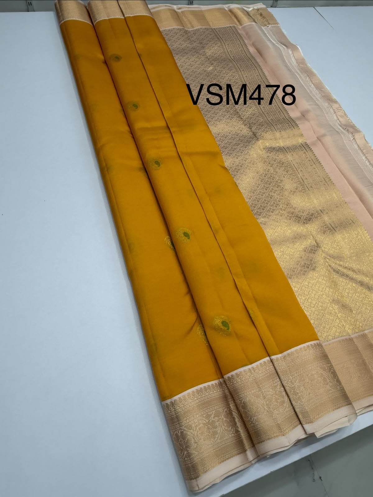 VSM478 - yellow color body, sandal color pallu , blouse.
