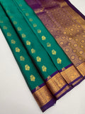 VSM474 - peacock green color body, violet color pallu , blouse.