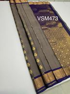 VSM473 - dark grey color body, violet color pallu , blouse.