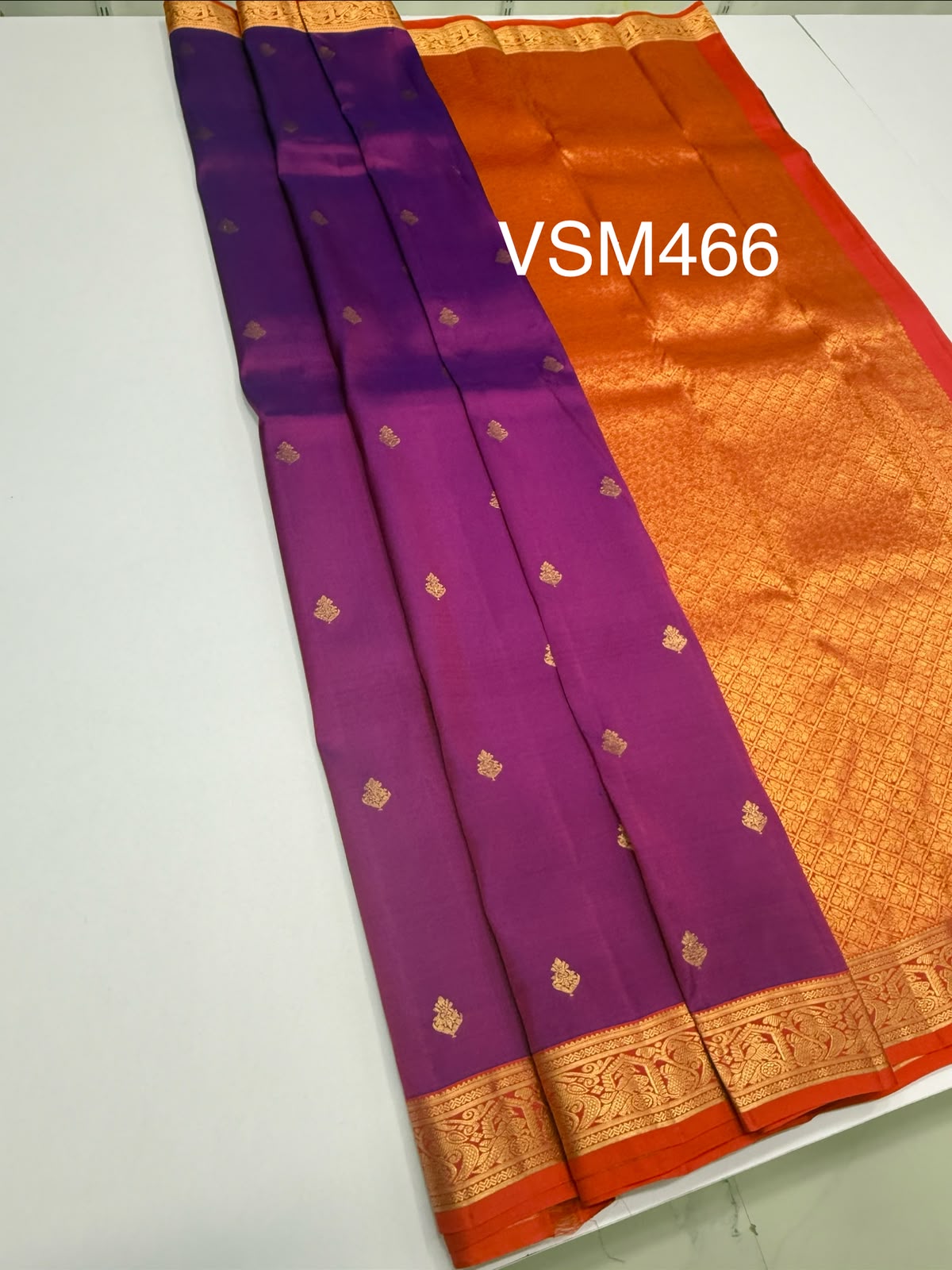 VSM466 - purple color body, pinkish orange color pallu , blouse.