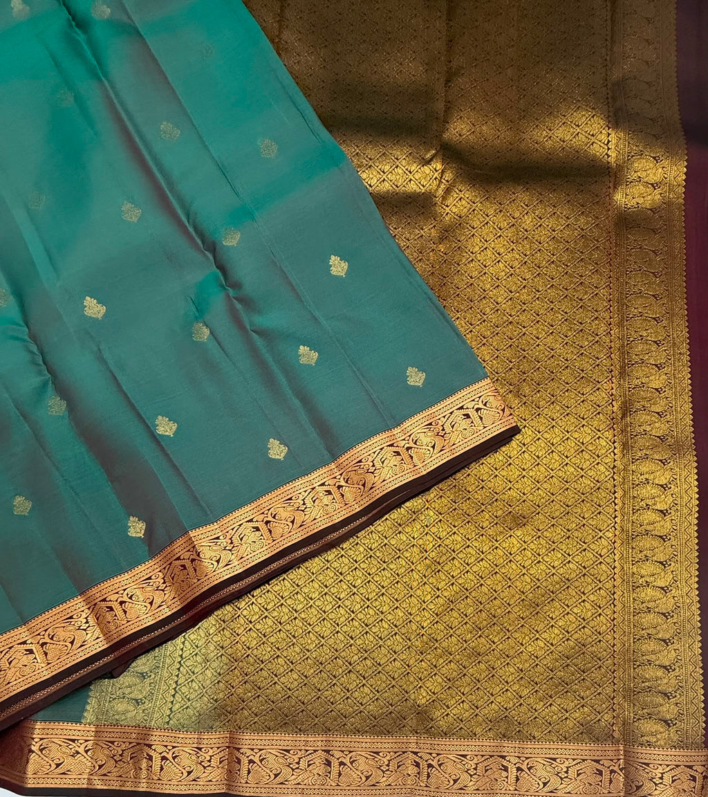VSM465 - dual blue color body, coffee brown color pallu , blouse.
