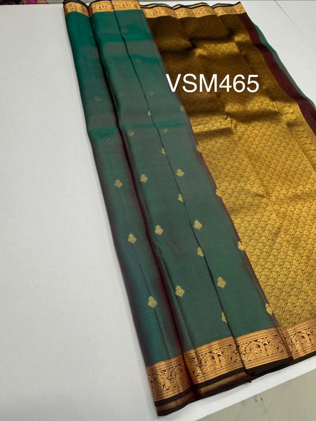 VSM465 - dual blue color body, coffee brown color pallu , blouse.