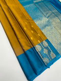 VSM462 - mehandi color body, peacock blue color pallu , blouse.