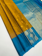 VSM462 - mehandi color body, peacock blue color pallu , blouse.