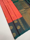 VSM461 - dark peach color body, peacock green color pallu , blouse.