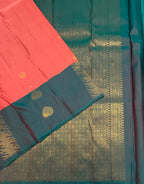 VSM461 - dark peach color body, peacock green color pallu , blouse.