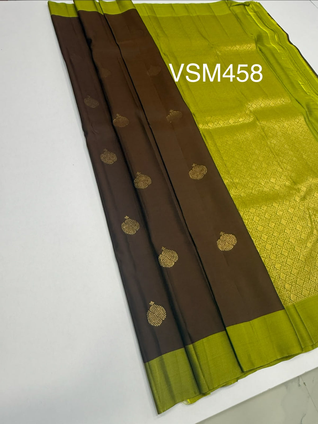 VSM458 - brown color body, olive green color pallu , blouse.