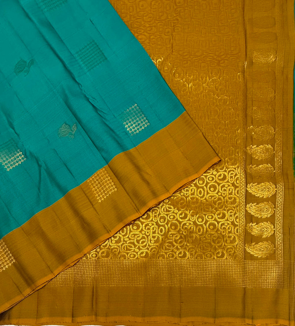 VSM453 - teal blue color body, honey brown color pallu , blouse.