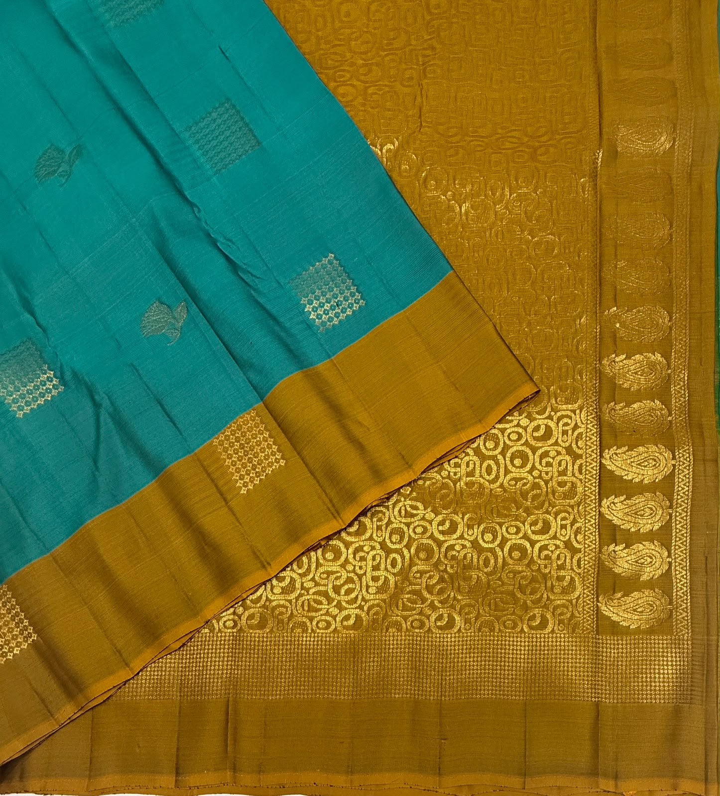 VSM453 - teal blue color body, honey brown color pallu , blouse.