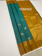 VSM453 - teal blue color body, honey brown color pallu , blouse.
