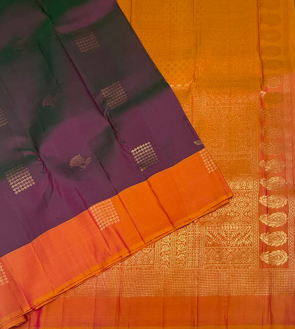 VSM451 - green with pink color body, orange with pink color pallu , blouse.