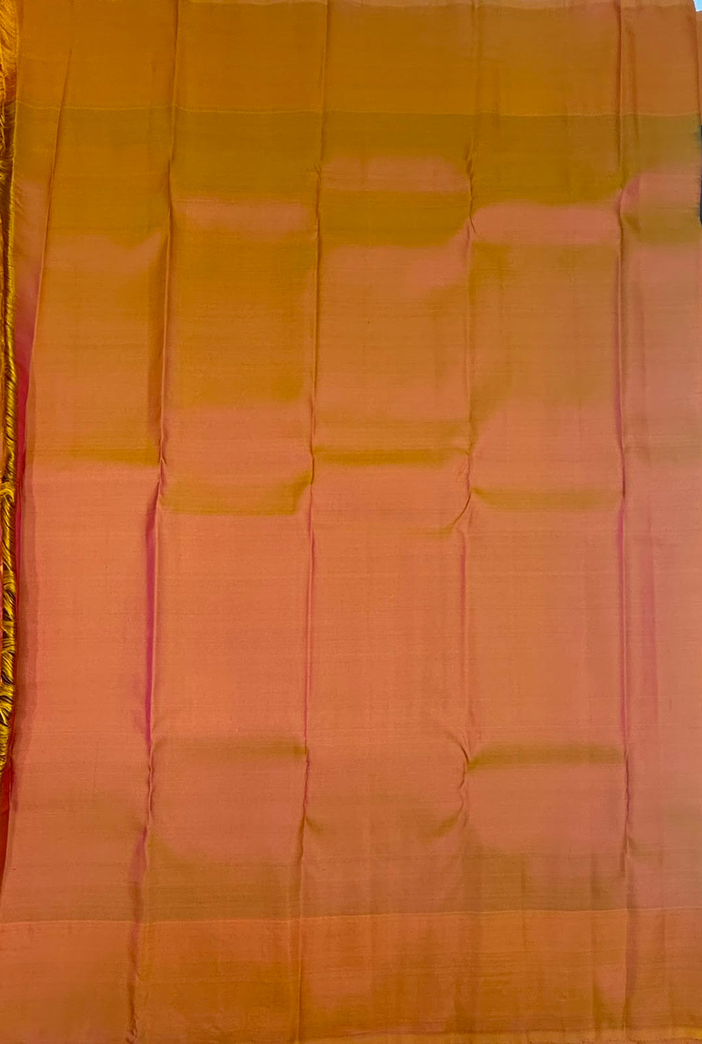 VSM451 - green with pink color body, orange with pink color pallu , blouse.