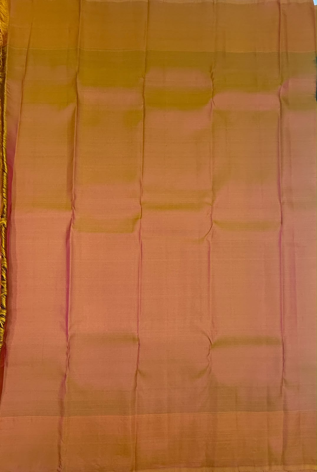 VSM451 - green with pink color body, orange with pink color pallu , blouse.