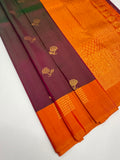 VSM451 - green with pink color body, orange with pink color pallu , blouse.