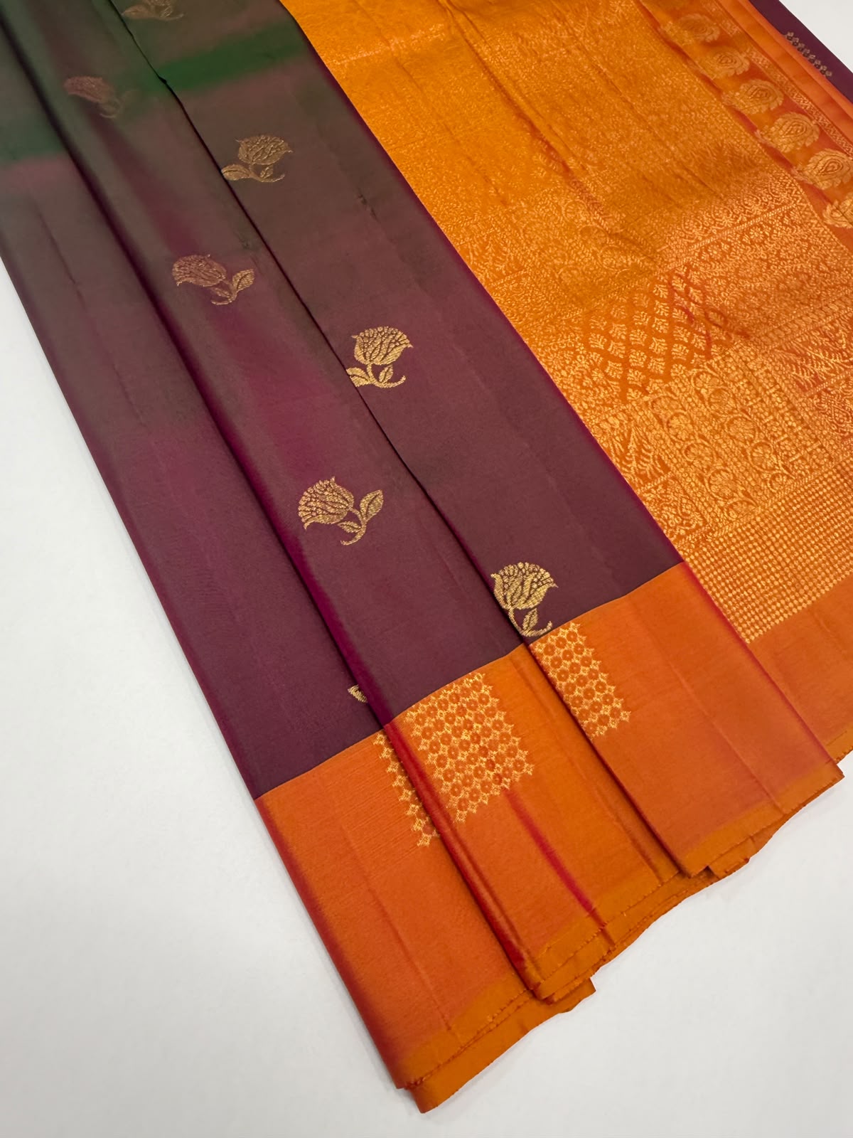 VSM451 - green with pink color body, orange with pink color pallu , blouse.