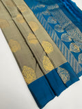 VSM449 - dark grey color body, peacock blue color pallu , blouse.
