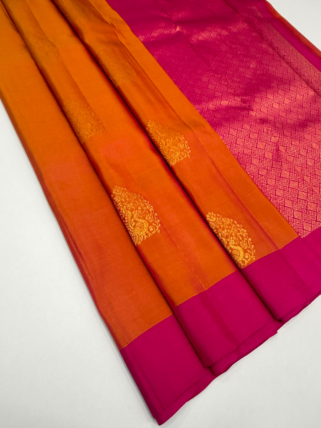 VSM446 - orange with pink color body, magenta color pallu , blouse.