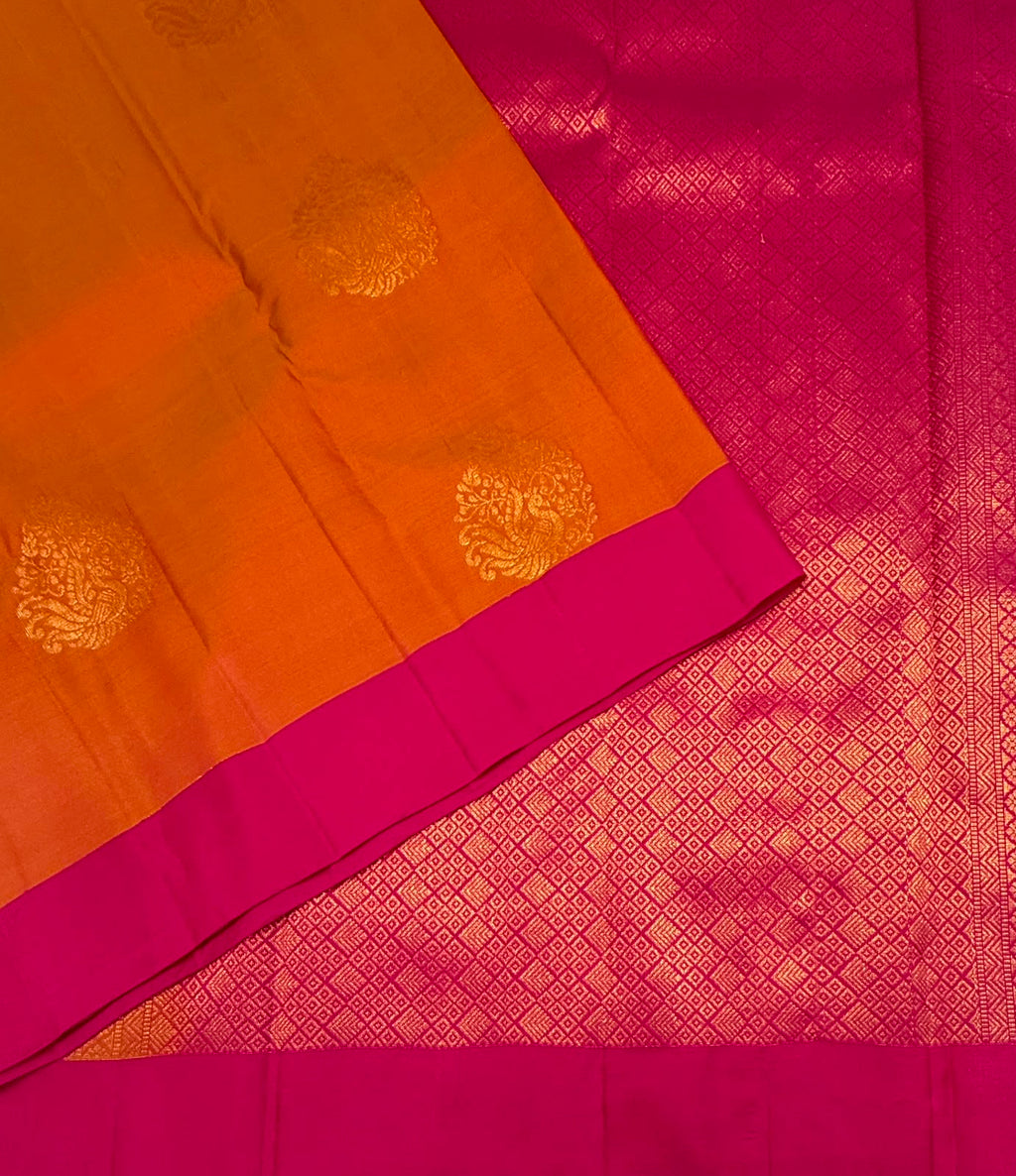 VSM446 - orange with pink color body, magenta color pallu , blouse.