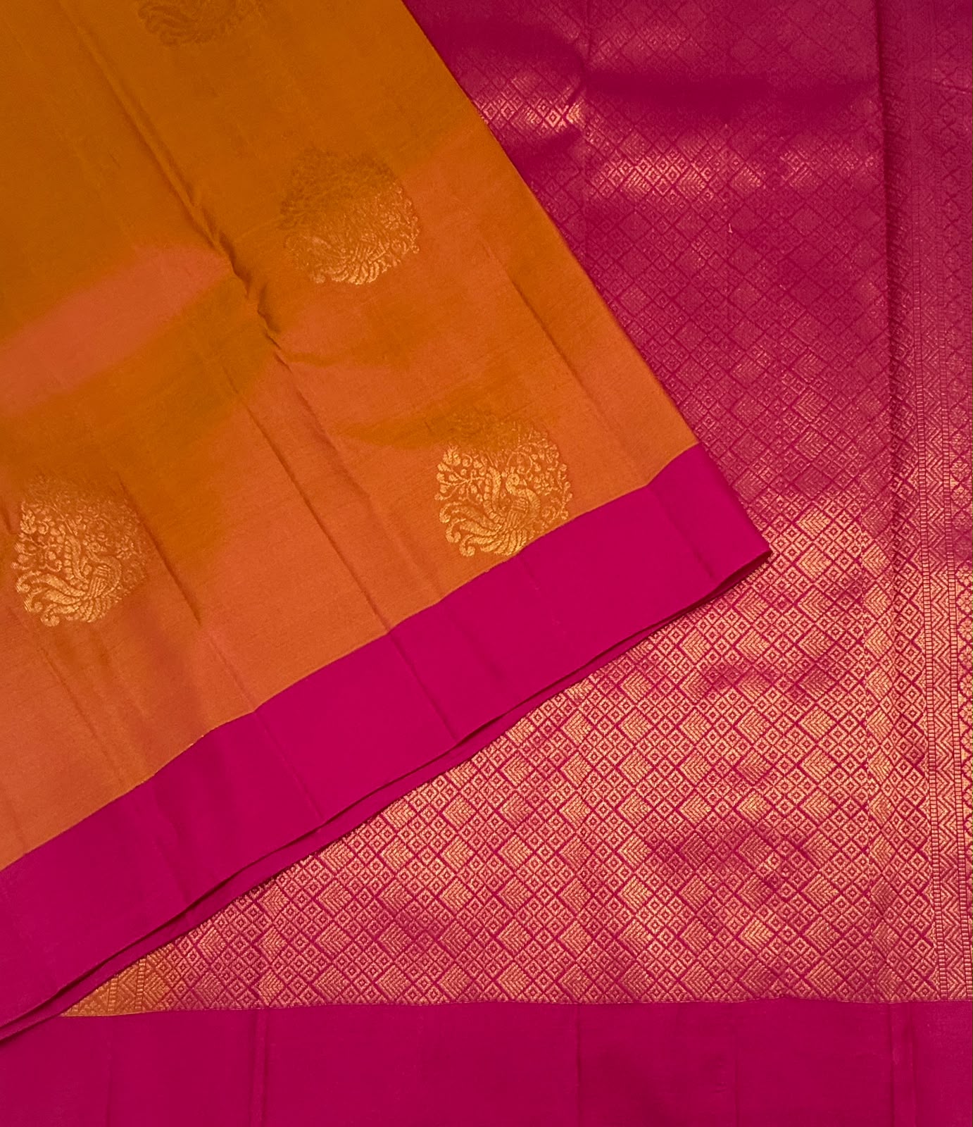 VSM446 - orange with pink color body, magenta color pallu , blouse.