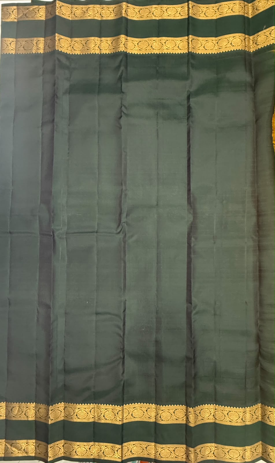 VSM441 - mustard yellow color body , bottle green color pallu , blouse.