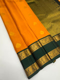 VSM437 - mustard yellow color body , bottle green color pallu , blouse.