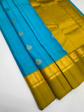 VSM435 - dark sky blue color body , mehandi green color pallu , blouse.