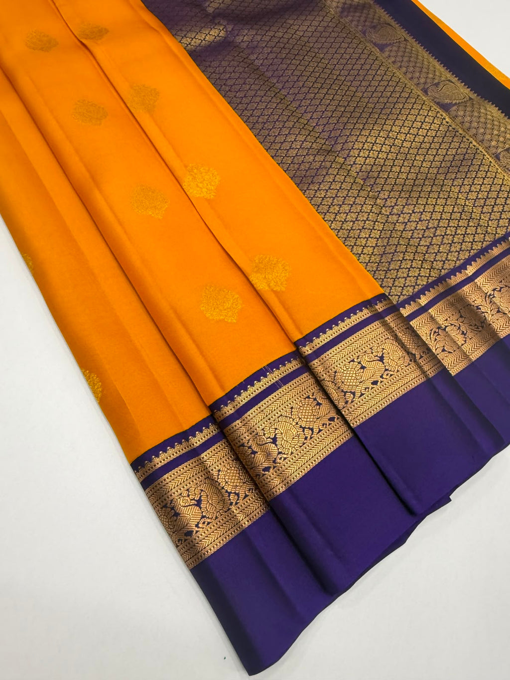 VSM431 - mustard yellow color body , dark violet color pallu , blouse.