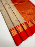 VSM429 - light beige color body , pinkish orange color pallu , blouse.