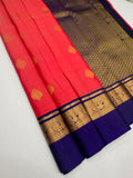 VSM428 - peach with pink color body , dark violet color pallu , blouse.