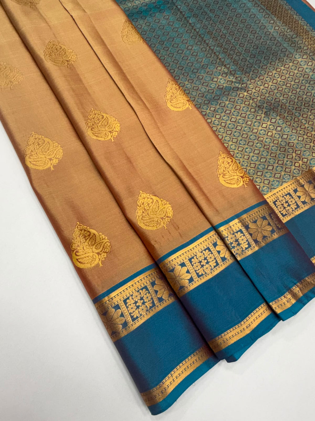 VSM425 - dark sandal color body , blue color pallu , blouse.
